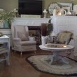 Slipcovered chair in ticking and Burlap pillow